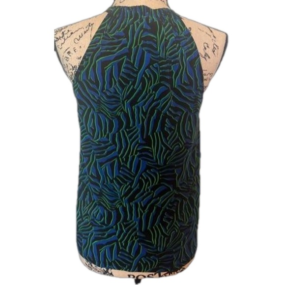 NWT Michael Kors Halter Tank Top Royal Blue Green Zebra Small - Picture 3 of 6